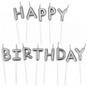נרות HAPPY BIRTHDAY - כסף