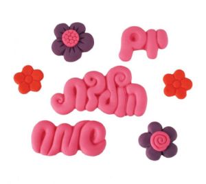 קישוטי בצק סוכר - יום הולדת שמח וורוד